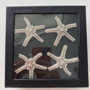 Tahari Home Crystal Starfish Napkin Rings Set of 4 New NWT